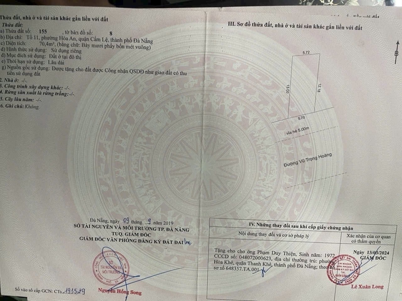 Bán Đất 2 mặt tiền Vũ Trọng Hoàng và Nguyễn Công Hoan