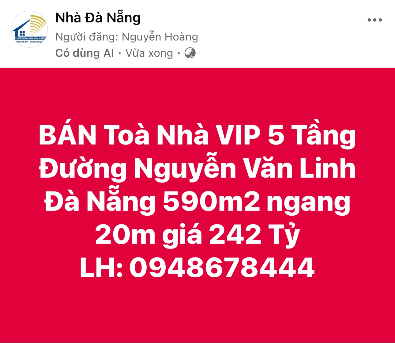 Bán Toà Nhà VIP đường Nguyễn Văn Linh Đà Nẵng 