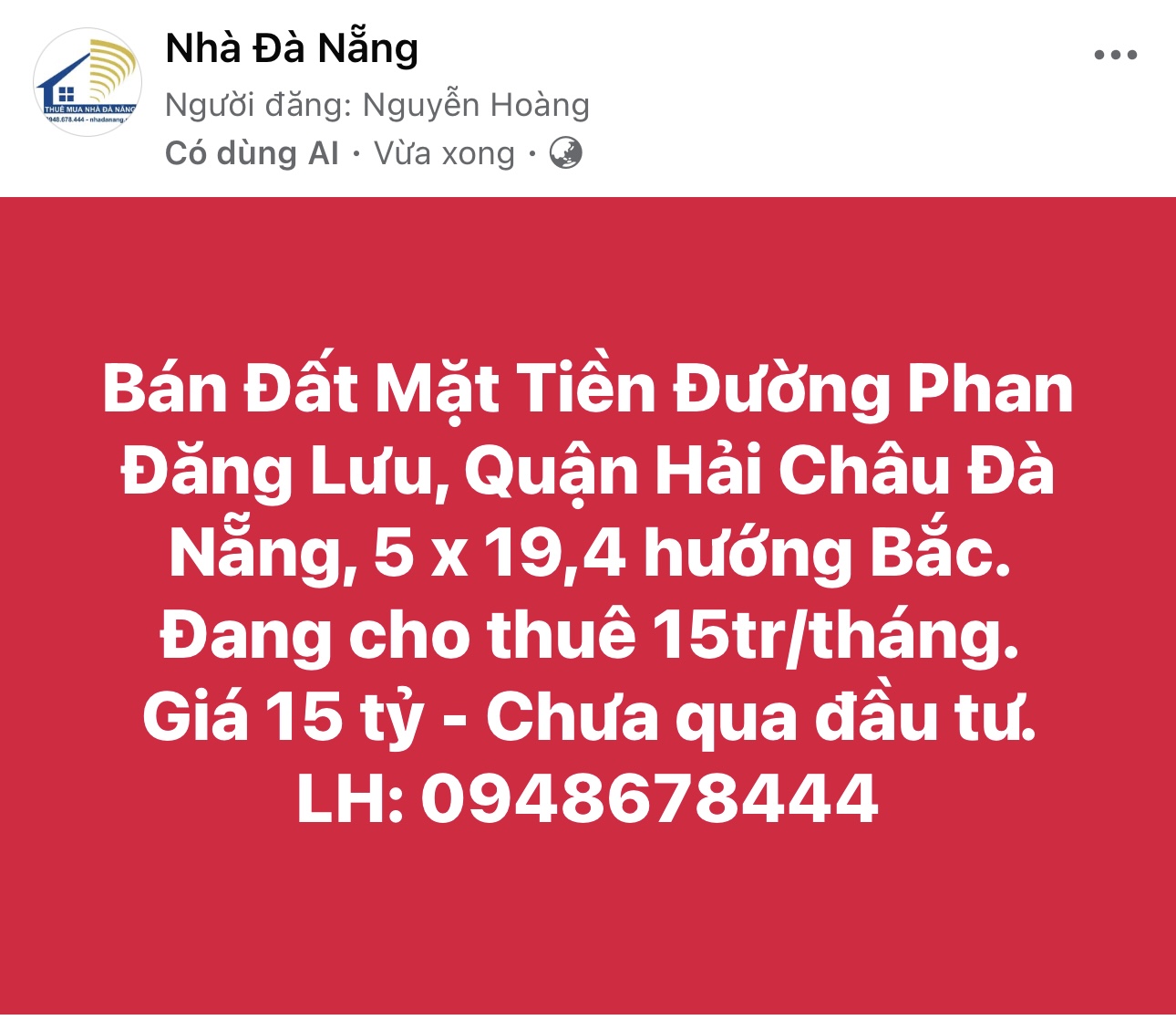Bán Đất Đường Phan Đăng Lưu Đà Nẵng 